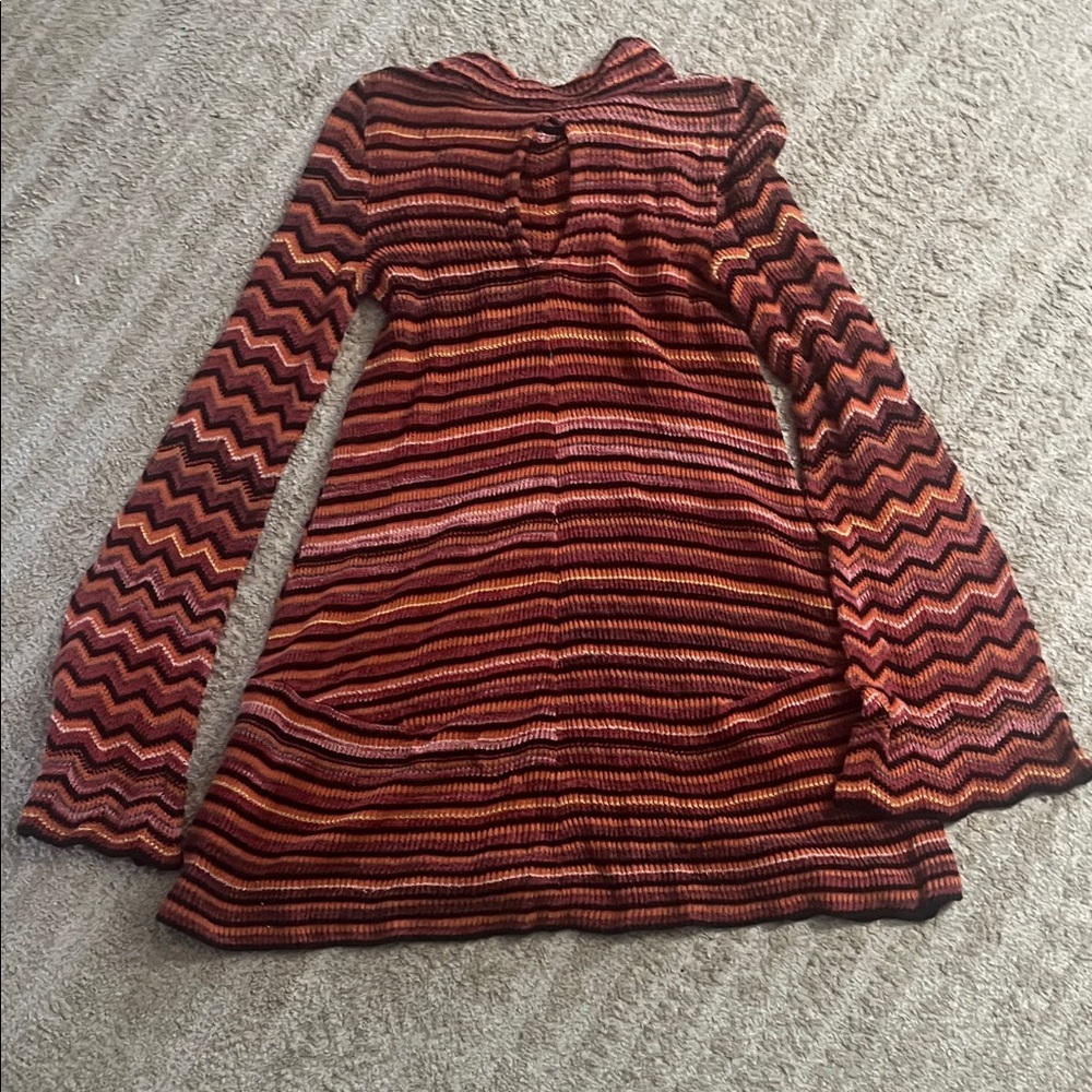 Free People Ziggy Zig Zag Tunic Style Mockneck Mini Dress Orange and Black Small - Picture 10 of 10